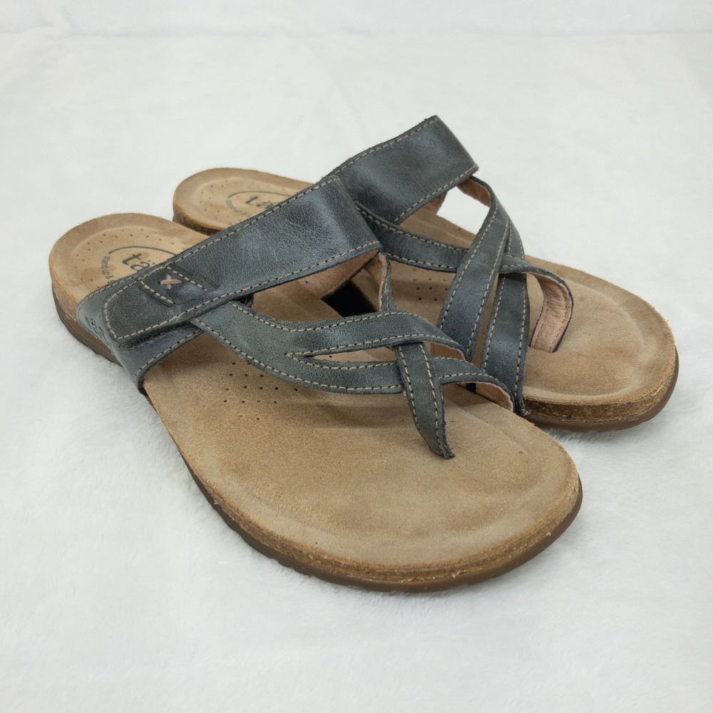 Taos Perfect Sandals Womens 7 Gray Leather Strappy Adjustable Comfort Thong
